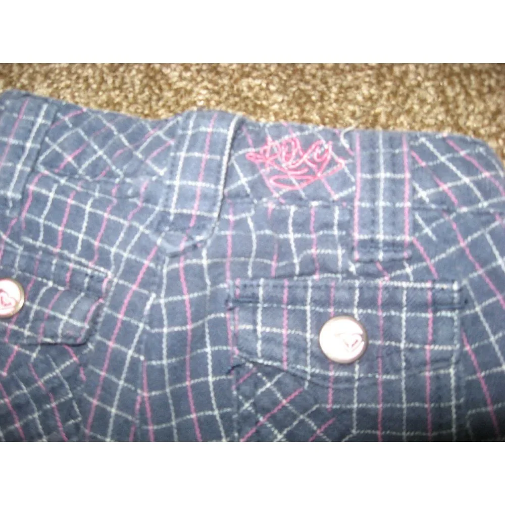 Roxy Dark Blue Plaid Teenie Wahine Long Cotton Shorts Pink Trim GUC 6-9 Months